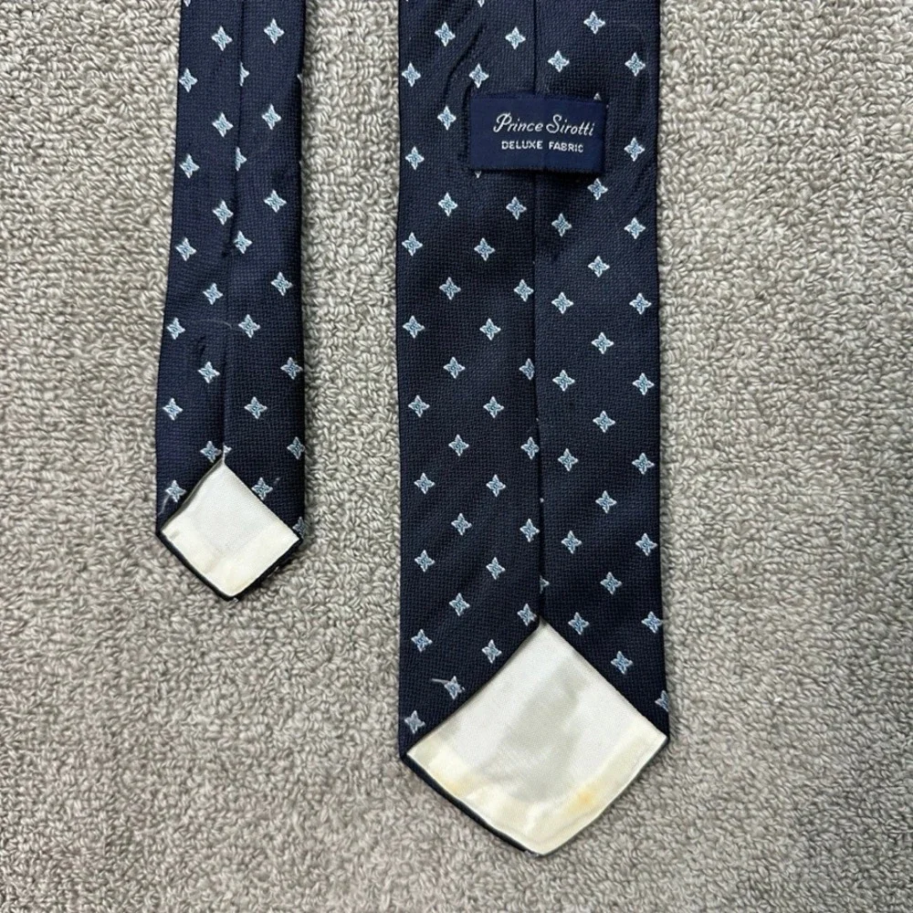 Prince Sirotti Navy Blue Geometric Star Pattern Deluxe Fabric Mens Necktie Tie